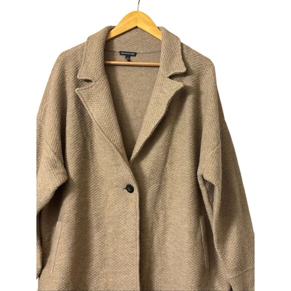Eileen fisher textured wool knit sweater jacket camel size XL pockets single but - Picture 10 of 10